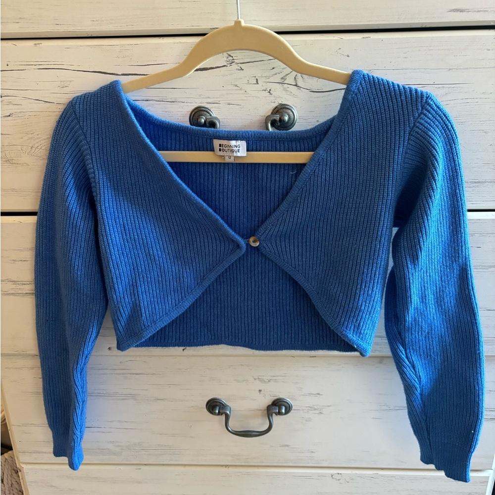 size 12 blue long sleeve crop top